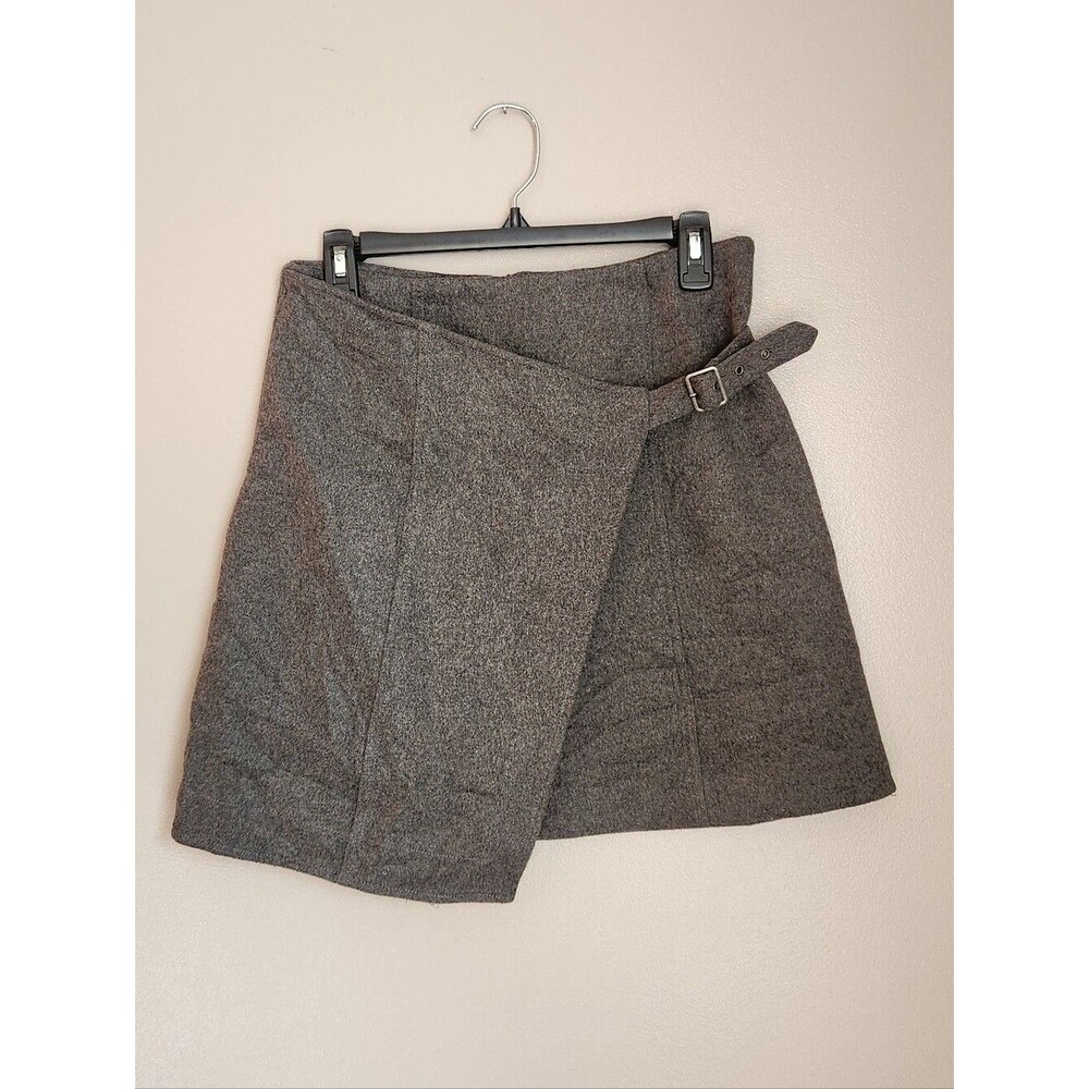 Maeve By Anthropologie Classic Gray Wool Blend Wrap Mini Skirt Size 8
